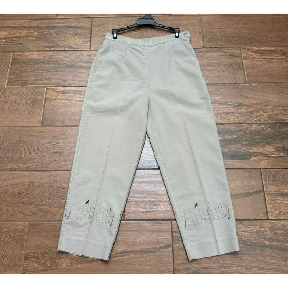 Vintage Line Up For Sport Pants Women 8 Khaki Crop Embroidered Golf Clubs Hem